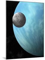 A Heavily Cratered Moon in Orbit around a Water Covered Planet-null-Mounted Art Print