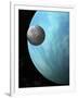 A Heavily Cratered Moon in Orbit around a Water Covered Planet-null-Framed Art Print