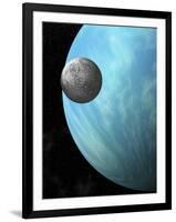 A Heavily Cratered Moon in Orbit around a Water Covered Planet-null-Framed Art Print