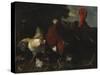 A Hen, Rooster and Turkey in a Farmyard-Melchior de Hondecoeter-Stretched Canvas
