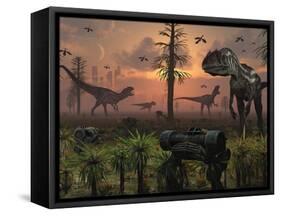 A Herd of Allosaurus Dinosaur Cause Chaos-Stocktrek Images-Framed Stretched Canvas