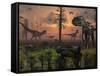 A Herd of Allosaurus Dinosaur Cause Chaos-Stocktrek Images-Framed Stretched Canvas