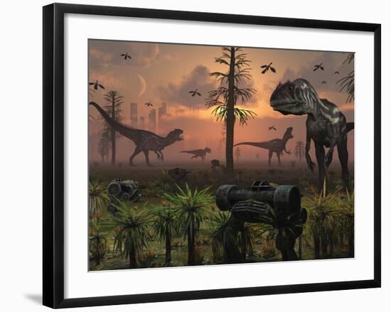 A Herd of Allosaurus Dinosaur Cause Chaos-Stocktrek Images-Framed Photographic Print