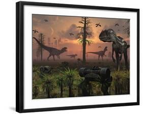 A Herd of Allosaurus Dinosaur Cause Chaos-Stocktrek Images-Framed Photographic Print