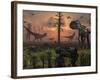 A Herd of Allosaurus Dinosaur Cause Chaos-Stocktrek Images-Framed Photographic Print