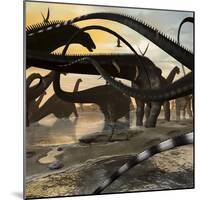 A Herd of Argentinosaurus Marching Along the Side of a Beach-Stocktrek Images-Mounted Art Print