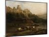 A Herd of Bulls by a River and a Castle Above, 1837-Jenaro Perez Villaamil-Mounted Giclee Print