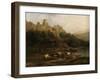 A Herd of Bulls by a River and a Castle Above, 1837-Jenaro Perez Villaamil-Framed Giclee Print