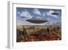 A Herd of Centrosaurus Dinosaurs Walk Past a Group of UFO'S-null-Framed Premium Giclee Print