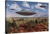 A Herd of Centrosaurus Dinosaurs Walk Past a Group of UFO'S-null-Stretched Canvas