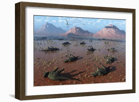 A Herd of Dead Centrosaurus Dinosaurs Killed by a Flash Flood-null-Framed Art Print
