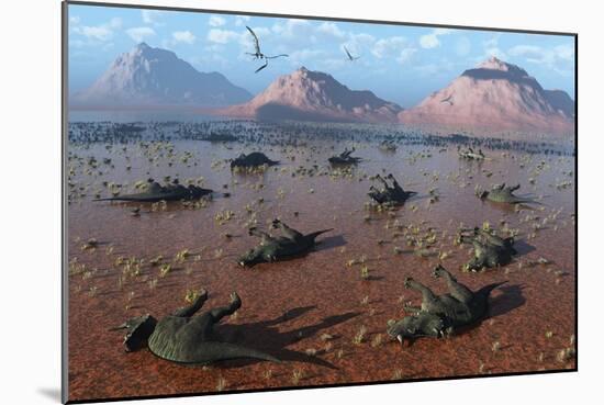 A Herd of Dead Centrosaurus Dinosaurs Killed by a Flash Flood-null-Mounted Art Print
