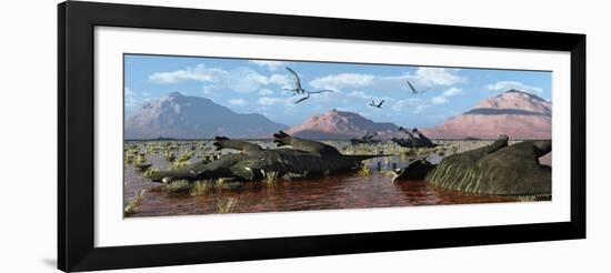 A Herd of Dead Centrosaurus Dinosaurs Killed by a Flash Flood-null-Framed Art Print