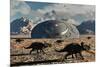 A Herd of Dinosaurs Walk Past a Flying Saucer Lodged into the Ground-null-Mounted Art Print