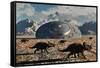 A Herd of Dinosaurs Walk Past a Flying Saucer Lodged into the Ground-null-Framed Stretched Canvas