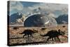 A Herd of Dinosaurs Walk Past a Flying Saucer Lodged into the Ground-null-Stretched Canvas