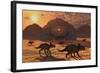 A Herd of Dinosaurs Walk Past a Flying Saucer Lodged into the Ground-null-Framed Art Print