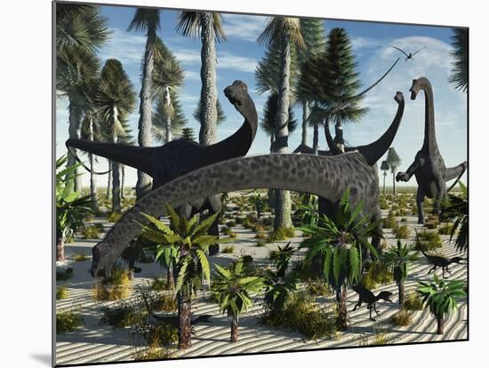 A Herd of Diplodocus Dinosaurs Feeding on Plants-Stocktrek Images-Mounted Photographic Print