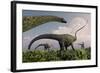 A Herd of Diplodocus Sauropod Dinosaurs Grazing-null-Framed Art Print