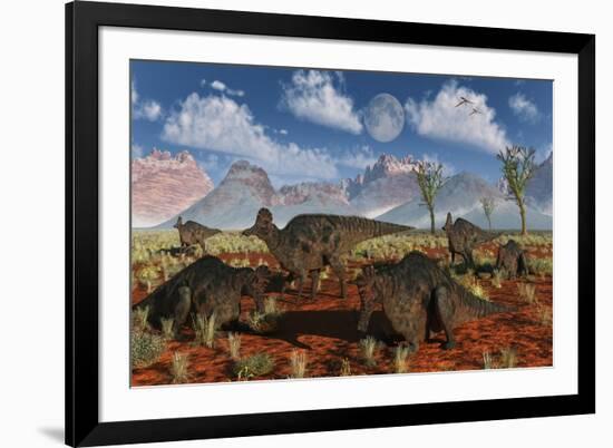 A Herd of Duckbilled Corythosaurus Dinosaurs-null-Framed Art Print