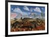 A Herd of Duckbilled Corythosaurus Dinosaurs-null-Framed Art Print