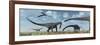 A Herd of Giant Diplodocus Dinosaurs Grazing-null-Framed Art Print