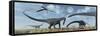 A Herd of Giant Diplodocus Dinosaurs Grazing-null-Framed Stretched Canvas