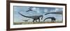 A Herd of Giant Diplodocus Dinosaurs Grazing-null-Framed Premium Giclee Print