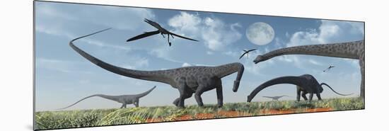 A Herd of Giant Diplodocus Dinosaurs Grazing-null-Mounted Premium Giclee Print