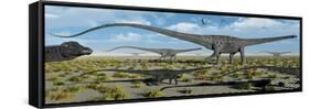 A Herd of Giant Diplodocus Dinosaurs on the Move-null-Framed Stretched Canvas