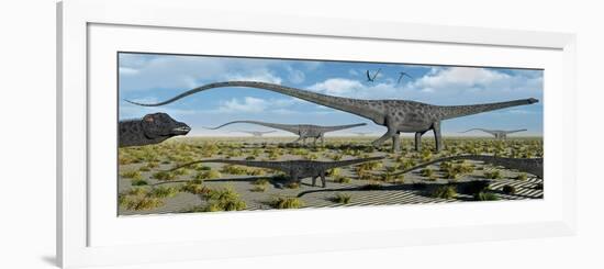 A Herd of Giant Diplodocus Dinosaurs on the Move-null-Framed Premium Giclee Print