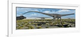 A Herd of Giant Diplodocus Dinosaurs on the Move-null-Framed Premium Giclee Print