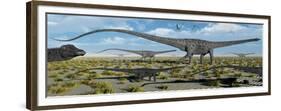 A Herd of Giant Diplodocus Dinosaurs on the Move-null-Framed Premium Giclee Print