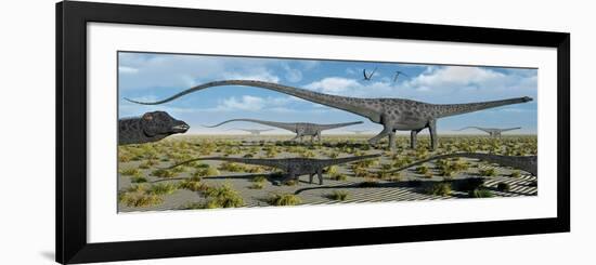 A Herd of Giant Diplodocus Dinosaurs on the Move-null-Framed Premium Giclee Print