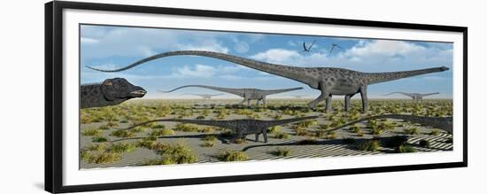 A Herd of Giant Diplodocus Dinosaurs on the Move-null-Framed Premium Giclee Print