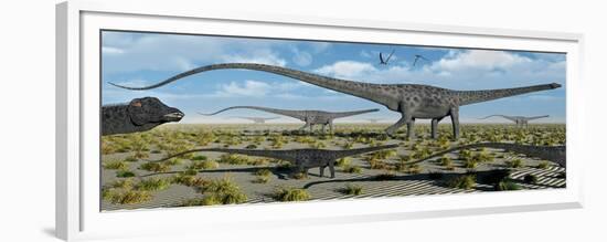 A Herd of Giant Diplodocus Dinosaurs on the Move-null-Framed Premium Giclee Print