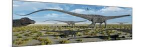 A Herd of Giant Diplodocus Dinosaurs on the Move-null-Mounted Premium Giclee Print