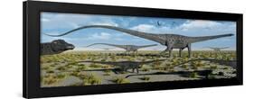 A Herd of Giant Diplodocus Dinosaurs on the Move-null-Framed Art Print