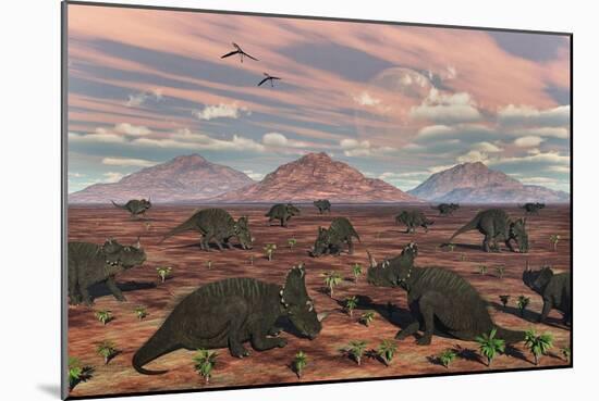 A Herd of Herbivorous Centrosaurus Dinosaurs-null-Mounted Art Print