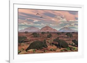 A Herd of Herbivorous Centrosaurus Dinosaurs-null-Framed Art Print