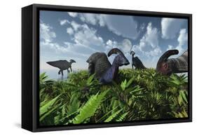 A Herd of Herbivorous Parasaurolophus Dinosaurs Grazing-null-Framed Stretched Canvas