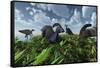 A Herd of Herbivorous Parasaurolophus Dinosaurs Grazing-null-Framed Stretched Canvas