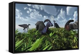 A Herd of Herbivorous Parasaurolophus Dinosaurs Grazing-null-Framed Stretched Canvas