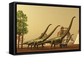 A Herd of Mamenchisaurus Dinosaurs Migrate to Better Feeding Ground-null-Framed Stretched Canvas