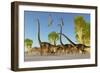 A Herd of Omeisaurus Dinosaurs Traveling Through a Jurassic Forest-Stocktrek Images-Framed Art Print