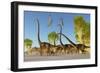 A Herd of Omeisaurus Dinosaurs Traveling Through a Jurassic Forest-Stocktrek Images-Framed Art Print