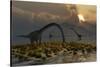 A Herd of Omeisaurus Sauropod Dinosaurs Grazing-null-Stretched Canvas