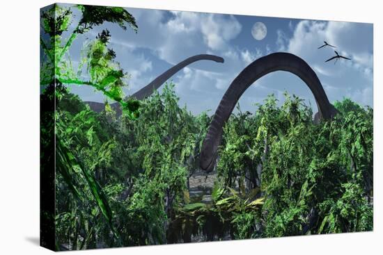 A Herd of Omeisaurus Sauropod Dinosaurs Grazing-null-Stretched Canvas