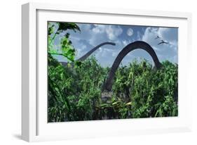 A Herd of Omeisaurus Sauropod Dinosaurs Grazing-null-Framed Art Print