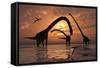 A Herd of Omeisaurus Sauropod Dinosaurs in Shallow Water-null-Framed Stretched Canvas